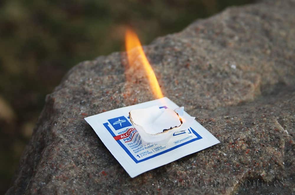 wilderness survival training - alcohol wipe as fire lighter